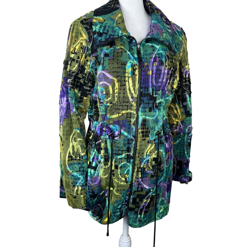 City Girl Nancy Bolen Jacket Womens Medium Mesh Abstract Zip 90s Boho Lagenlook